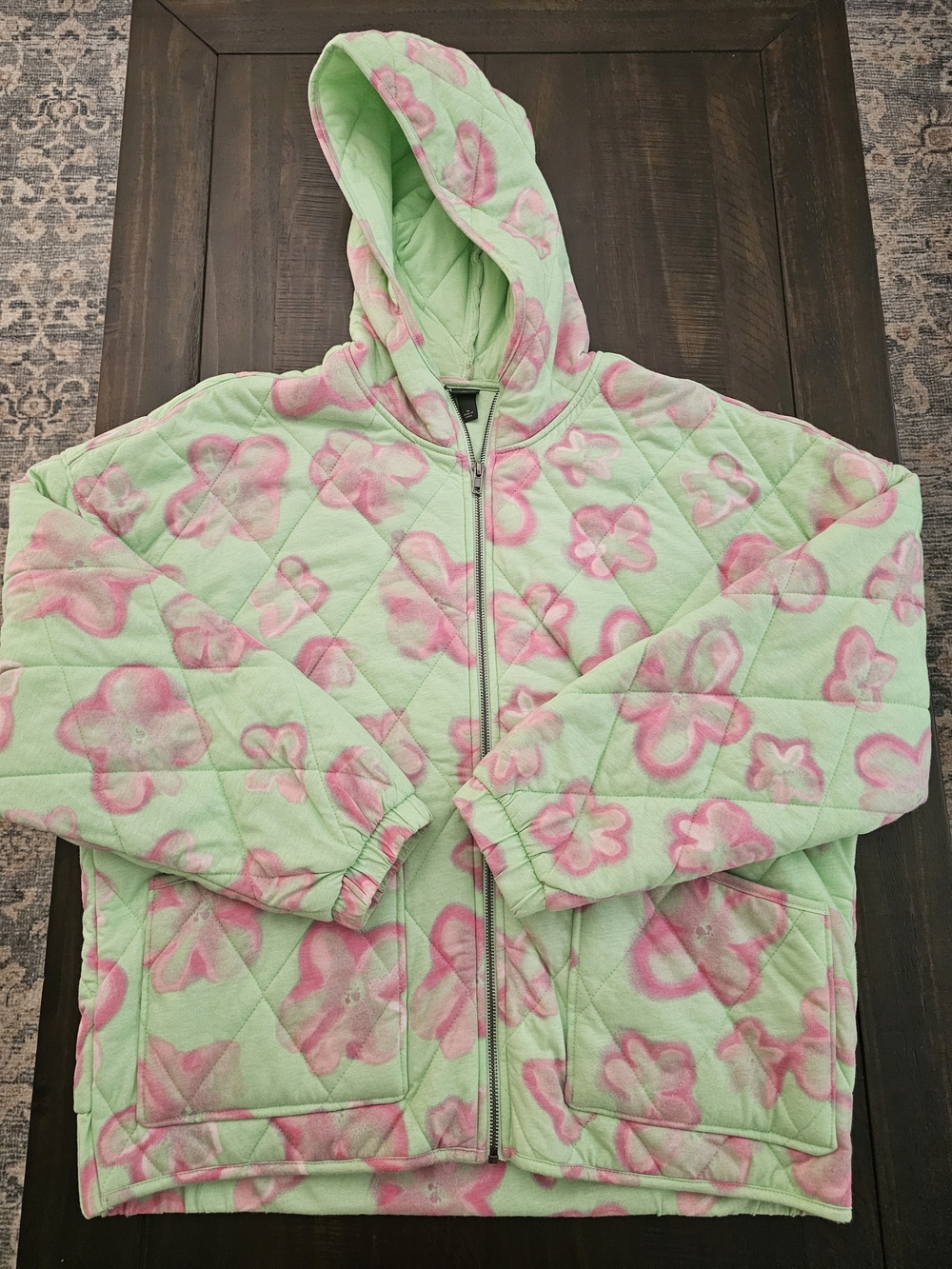 wild fable Mint Green Hooded Pajama Jacket with Pink Floral Print